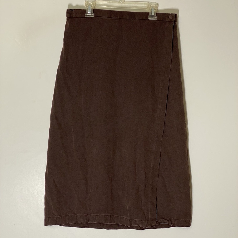 Vintage Eileen Fisher Wrap Skirt Womens 2 Brown Silk Midi Minimalist Classy Chic